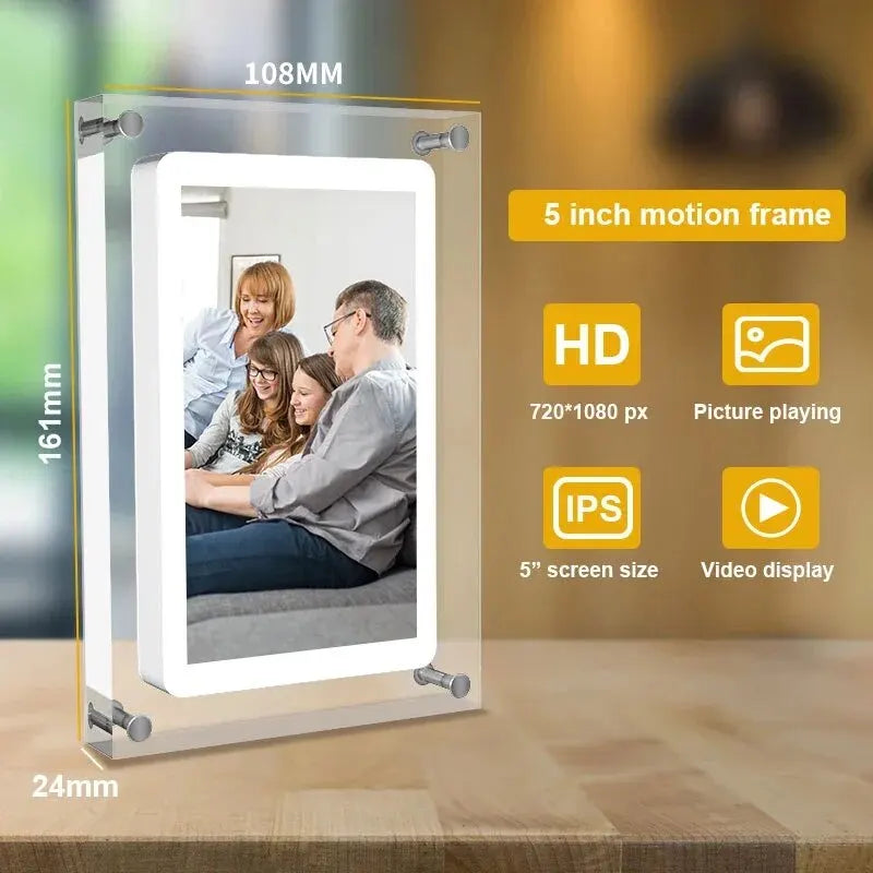 Acrylic Digital Photo Frame 5 Inch 1000Mah IPS Screen 2G Memory Volume Button Speaker Type C Cut Gift for Loved Porta Retrato